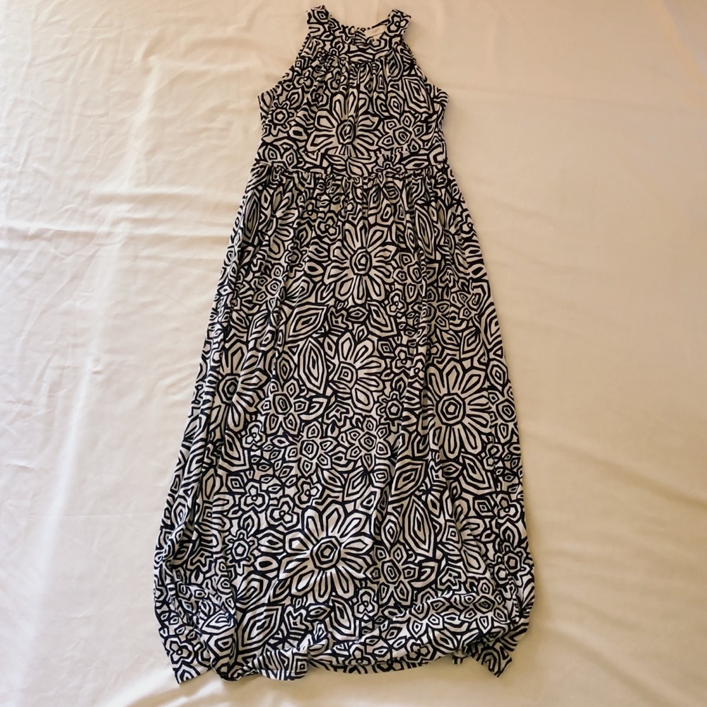 Loft, size small, navy blue and white maxi dress